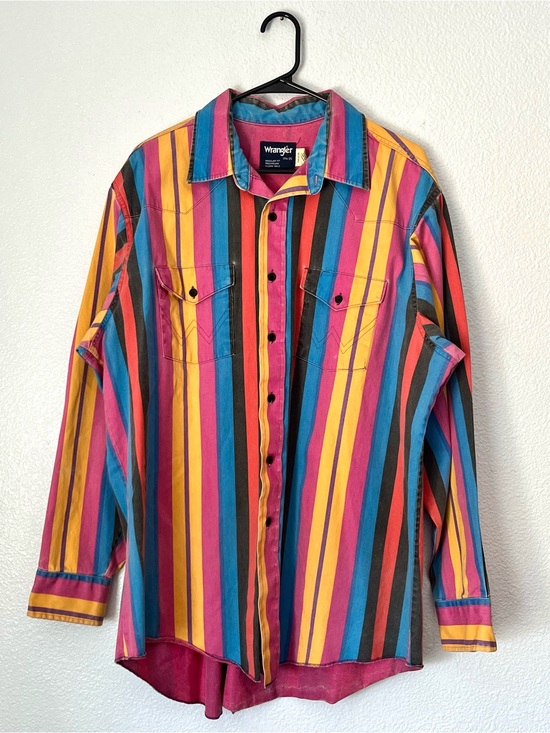 Wrangler Other - Rare 90’s Wrangler Brushpopper USA Striped Western X-Long Tails Shirt 17.5-35